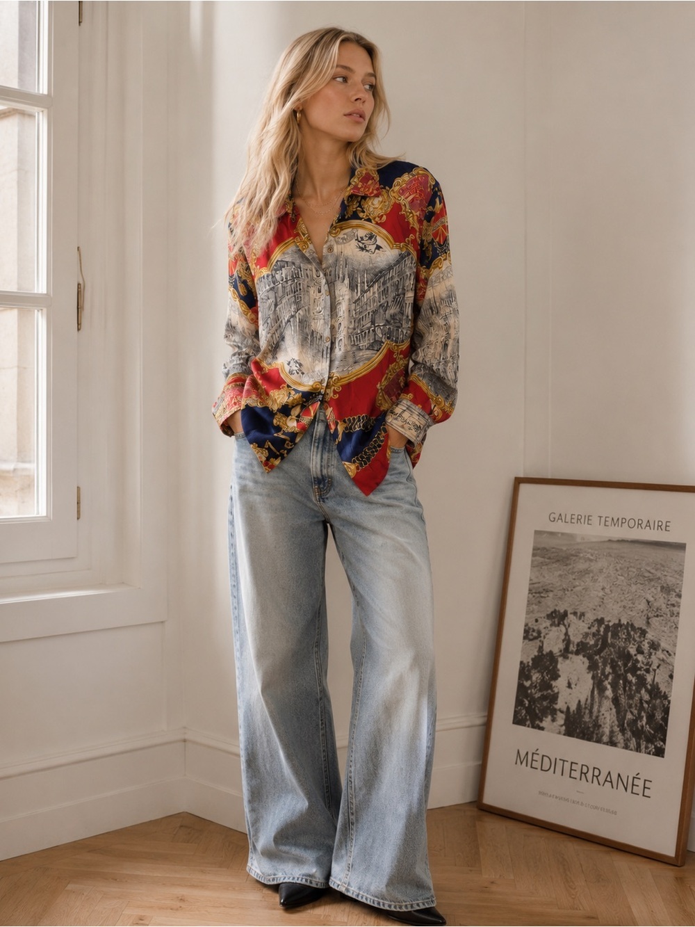 Vintage Moschino Jeans Baroque Print Shirt Italy Size S Rare 90s Designer